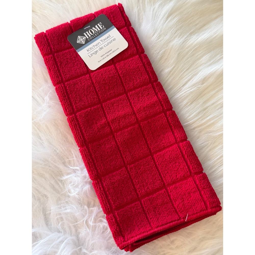 Home Collection Red Grid Textured Kitchen Towel 15x25 100% Polyester Dish Cloth
